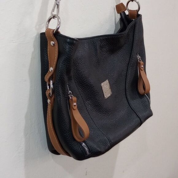 NWOT! I Medici Firenze Made In Italy Black & Tan Pebbled Leather Shoulder Bag - Picture 4 of 16